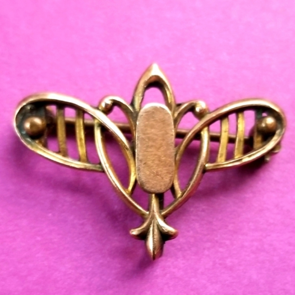 Vintage brooch watch holder art nouveau Edwardian pin gold tone psco